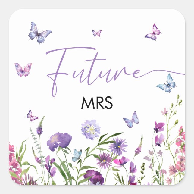 Modern Butterflies  Floral Purple Future Mrs Square Sticker (Front)