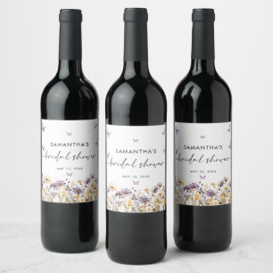 Modern Butterflies  Purple Bridal Shower  Wine Label