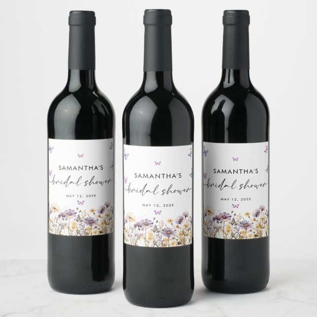 Modern Butterflies  Purple Bridal Shower  Wine Label (Bottles)