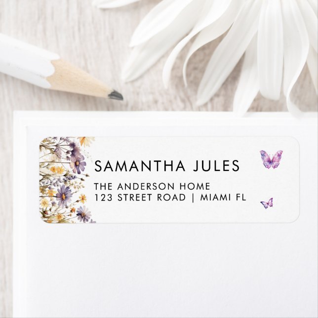 Modern Butterflies Purple Floral  Return Address (Insitu)
