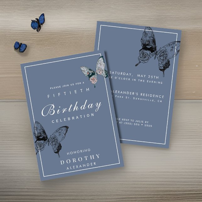 Modern Butterfly ANY Milestone Adult Birthday Invitation (Creator Uploaded)