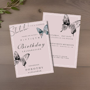 Modern Butterfly ANY Milestone Surprise Birthday Invitation