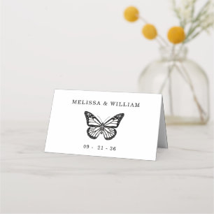 Modern Butterfly Black & White Wedding Place Card