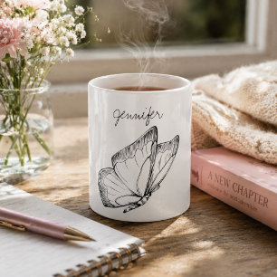 Modern Butterfly Illustration Monogram  Coffee Mug