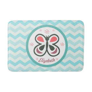 Modern Butterfly Personalized Chevron Kid Bathroom Bath Mat