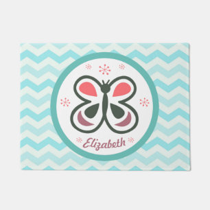 Modern Butterfly Personalized Chevron Kids Decor Doormat