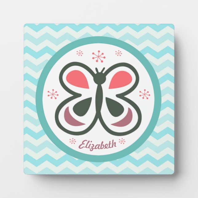 Modern Butterfly Personalized Chevron Kids Design Plaque (Front)