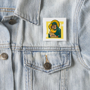 Modern Byzantine Virgin Mary and Child Religious 2 Inch Square Button