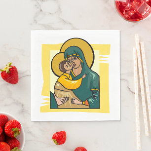 Modern Byzantine Virgin Mary and Child Religious Napkin