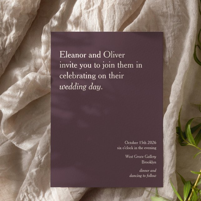 Modern Cabernet Wine Typography Stylish Wedding Invitation (Creator Uploaded)