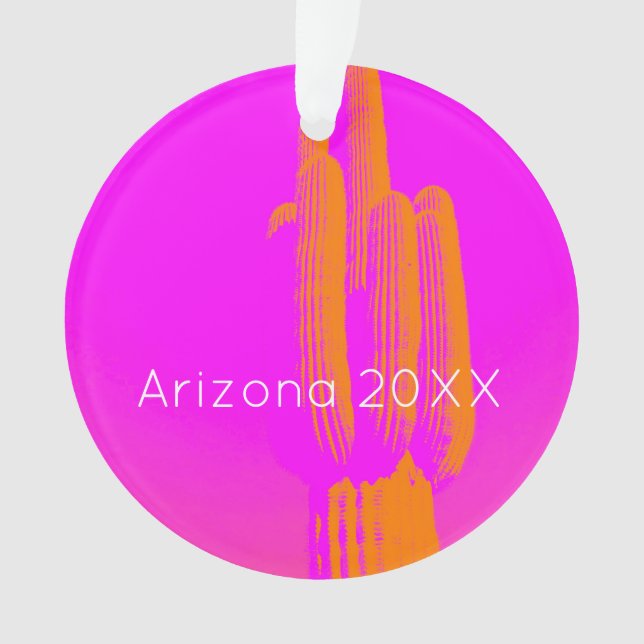 Modern Cactus Art Custom Text Hot Pink Orange  Ornament (Front)