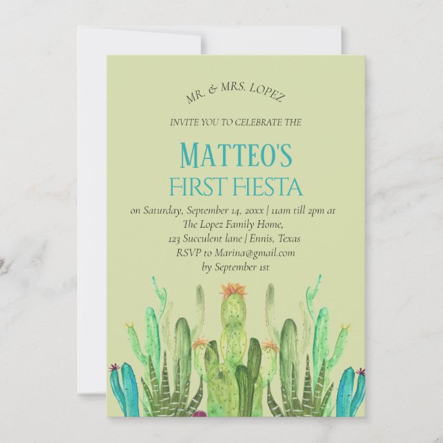 Modern Cactus Boy First Fiesta Birthday   Invitation (Front)