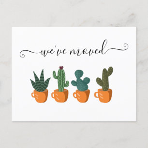 Modern Cactus Calligraphy We've Moved Moving Announcement Postcard
