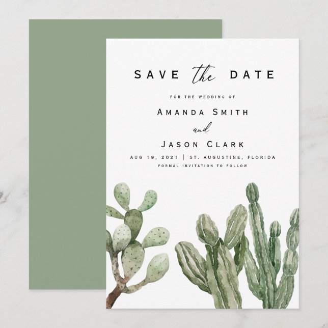 Modern Cactus Desert Boho Save The Date Wedding  Invitation (Front/Back)
