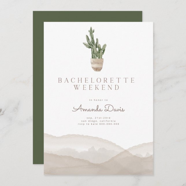 Modern Cactus Desert Western Bachelorette Weekend  Invitation (Front/Back)