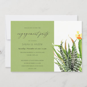 MODERN CACTUS FLORAL GARDEN WATERCOLOR ENGAGEMENT INVITATION