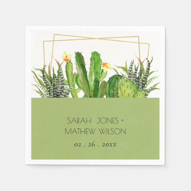 MODERN CACTUS FLORAL GARDEN WATERCOLOR WEDDING NAPKIN (Front)