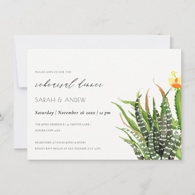 MODERN CACTUS GARDEN WATERCOLOR REHEARSAL DINNER INVITATION (Front)