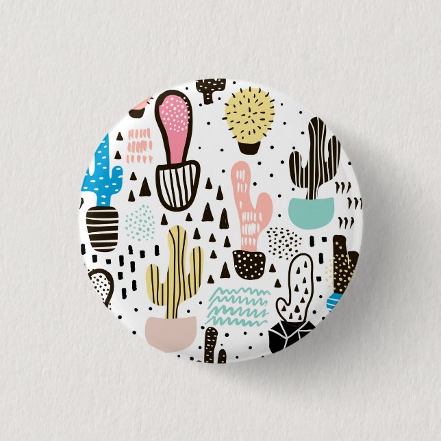 Modern Cactus Geometric Pattern 1 Inch Round Button (Front)
