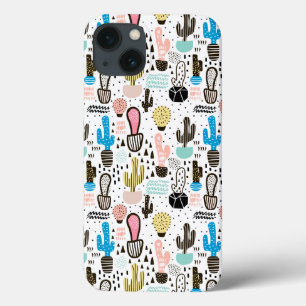 Modern Cactus Geometric Pattern iPhone 13 Case