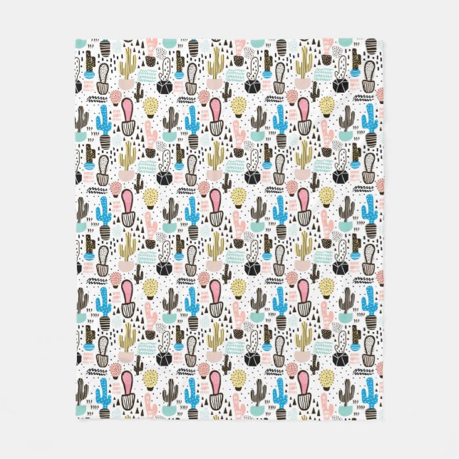 Modern Cactus Geometric Pattern Fleece Blanket (Front)