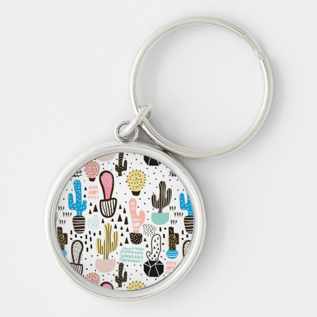 Modern Cactus Geometric Pattern Keychain (Front)