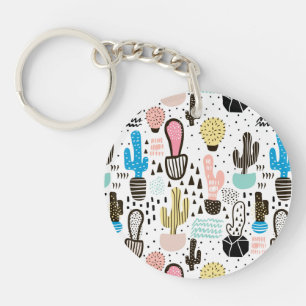 Modern Cactus Geometric Pattern Keychain