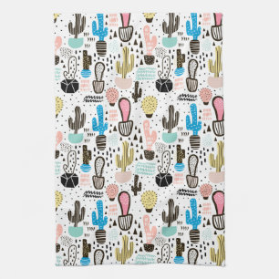 Modern Cactus Geometric Pattern Kitchen Towel