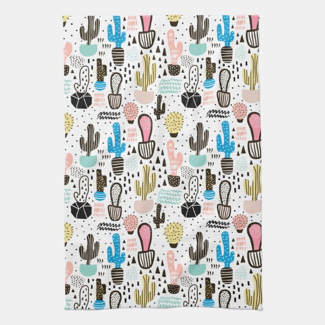 Modern Cactus Geometric Pattern Kitchen Towel (Vertical)