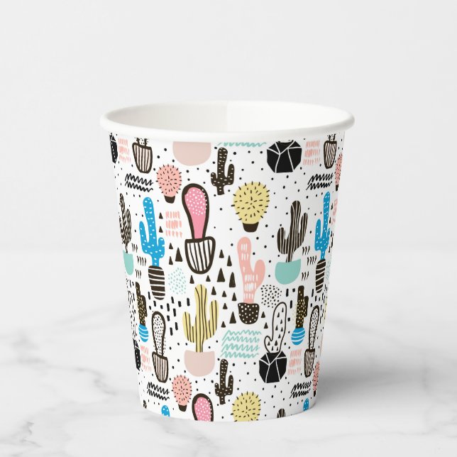 Modern Cactus Geometric Pattern Paper Cups (Left)