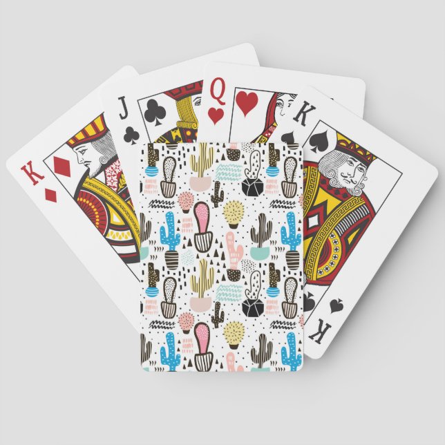 Modern Cactus Geometric Pattern Playing Cards (Back)