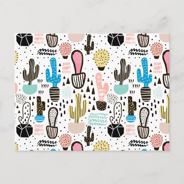 Modern Cactus Geometric Pattern Postcard (Front)