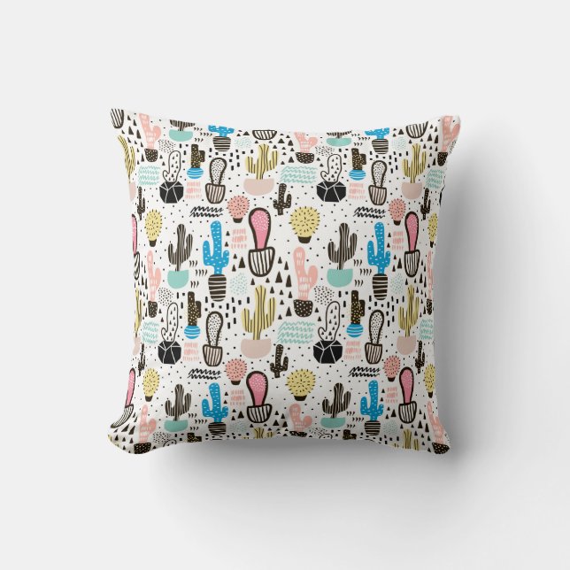 Modern Cactus Geometric Pattern Throw Pillow (Front)