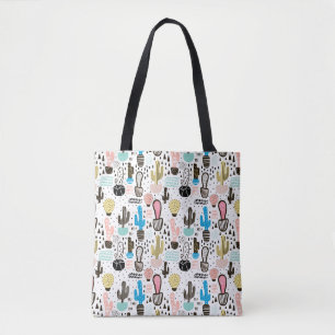 Modern Cactus Geometric Pattern Tote Bag