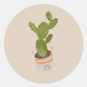 Modern Cactus Houseplant Hand Drawn Design Classic Round Sticker