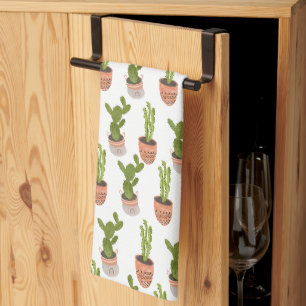 Modern Cactus Houseplants Hand Drawn Design Kitchen Towel