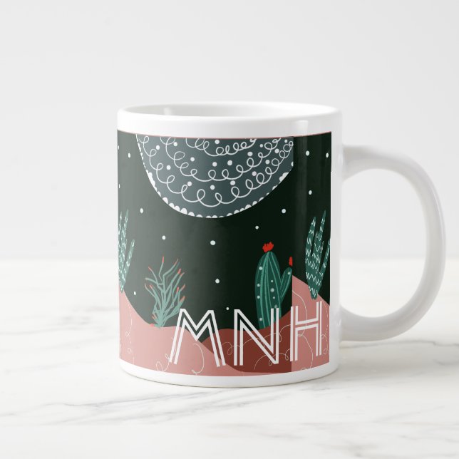 Modern Cactus Illustrated Botanical Doodles Large Coffee Mug (Right)