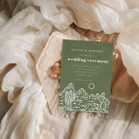 Modern Cactus Line Art Desert Olive Green Wedding 