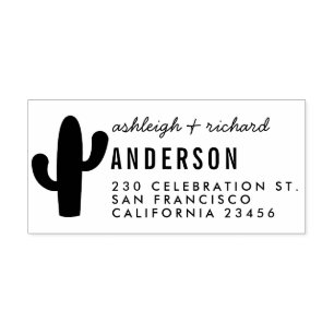 Modern Cactus & Names Typography Return Address Rubber Stamp