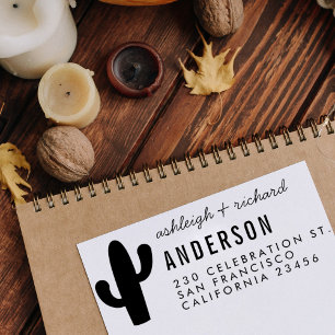 Modern Cactus & Names Typography Return Address Self-inking Stamp