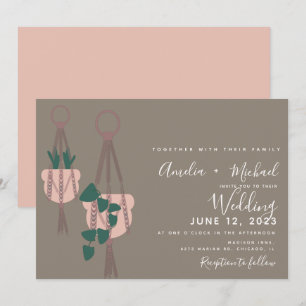 Modern Cactus Plants Macrame Botanical Wedding Invitation