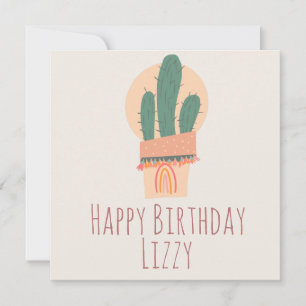 Modern Cactus Potted Plant Rainbow Birthday Card