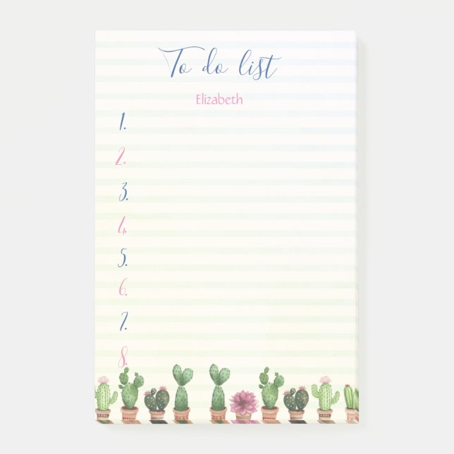 Modern Cactus  Stripred To Do List  Post-it Notes (Front)