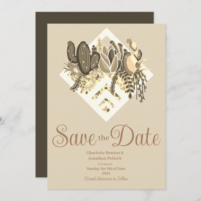 Modern Cactus & Succulents Wedding Save The Date (Front/Back)