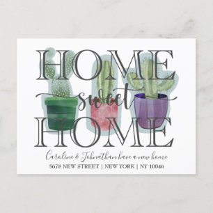 Modern Cactus Watercolor New Home Announcement Postcard