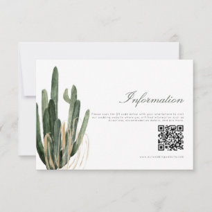 Modern Cactus Wedding Information QR Code card