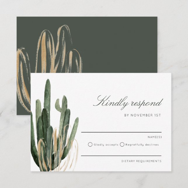 Modern Cactus Wedding Kindly Respond RSVP card (Front/Back)