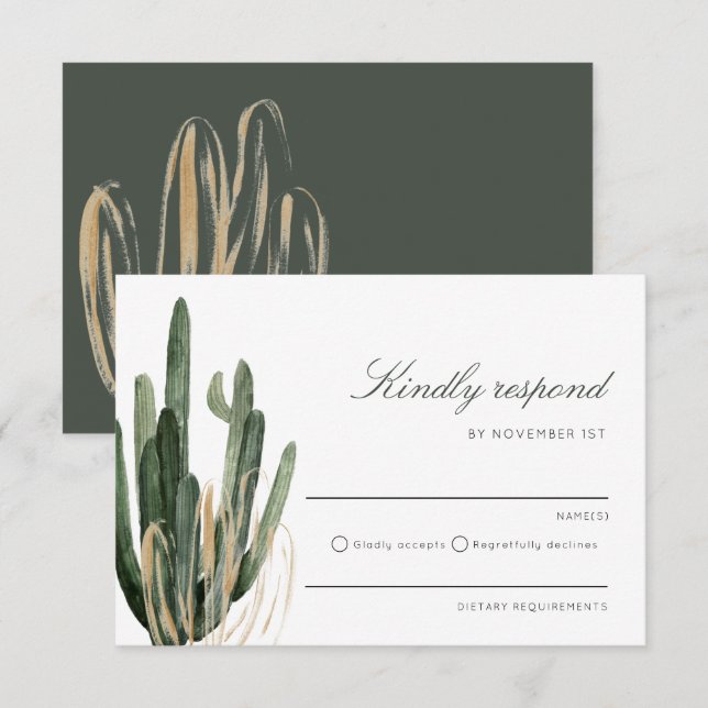 Modern Cactus Wedding Kindly Respond RSVP card (Front/Back)