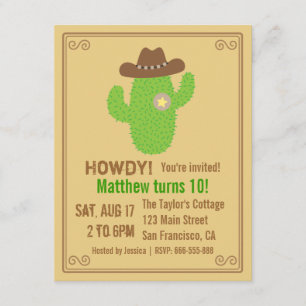 Modern Cactus Western Theme Birthday Party Invitation