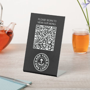Modern Cafe Contactless Menu Black QR Code Logo Pedestal Sign